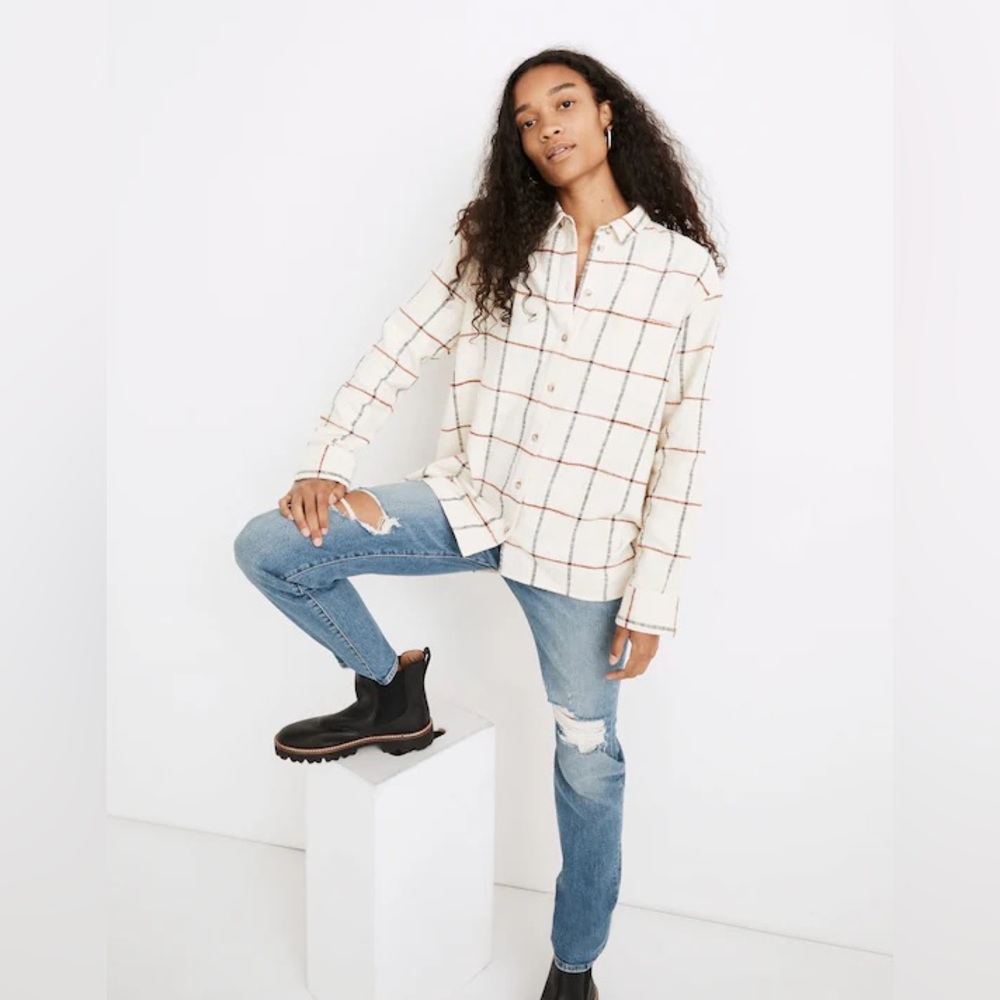 madewell flannel ex boyfriend windowpane shirt large